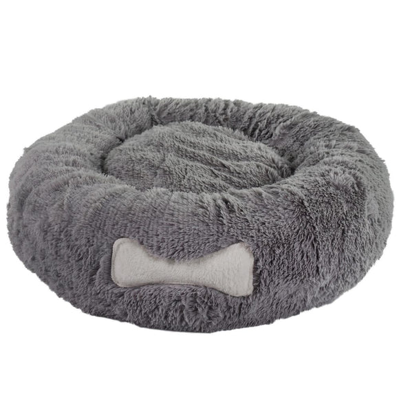 Biglo Plush Donut Dog Bed XL – Soft Fluffy Anti-Stress Comfort in Gray