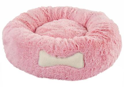 Biglo Plush Donut Dog Bed XL – Soft Fluffy Anti-Stress Powder Pink Comfort