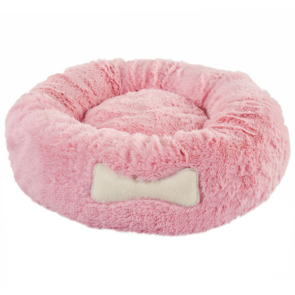 Biglo Plush Donut Dog Bed XL – Soft Fluffy Anti-Stress Powder Pink Comfort