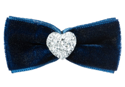 Blovi Bow Velvet Grooming Bow – Navy Blue, Soft Velvet with Heart Accent