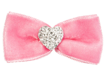 Blovi Bow Velvet Grooming Bow – Navy Blue, Soft Velvet with Heart Accent