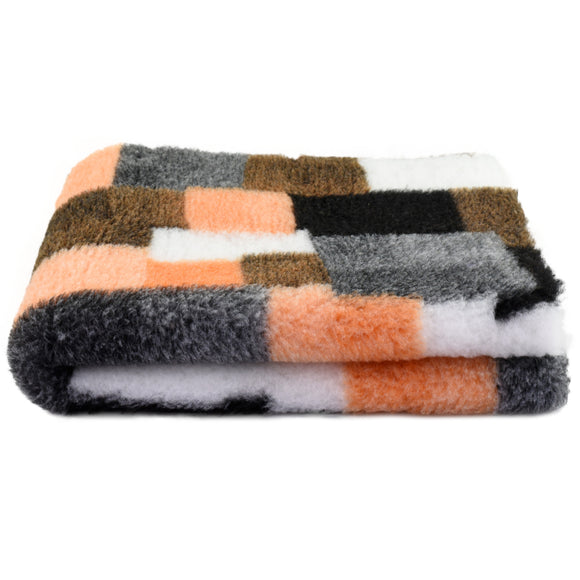 Blovi DryBed A+ Anti-Slip Pet Bed – Orange Check Patchwork, 100x75cm, Durable Comfort