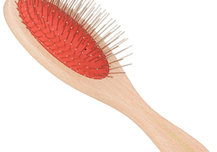 KW Pin Brush Small – Wooden Handle, Metal Pins, Gentle Detangling for Long Coats