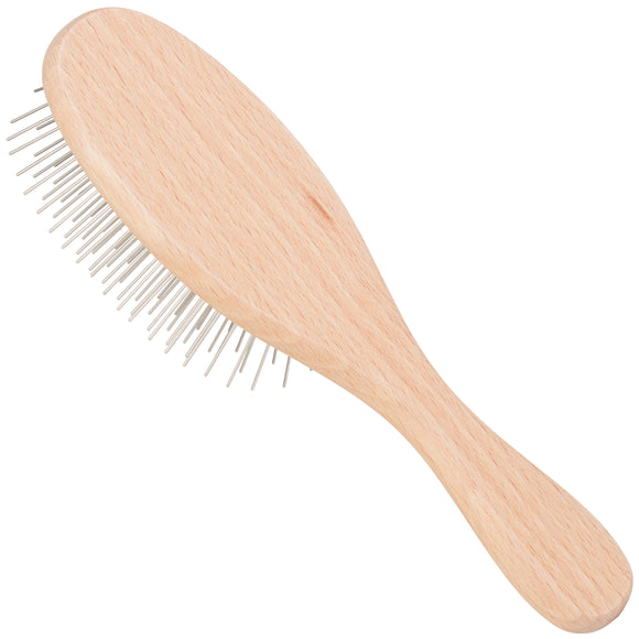 KW Pin Brush Small – Wooden Handle, Metal Pins, Gentle Detangling for Long Coats
