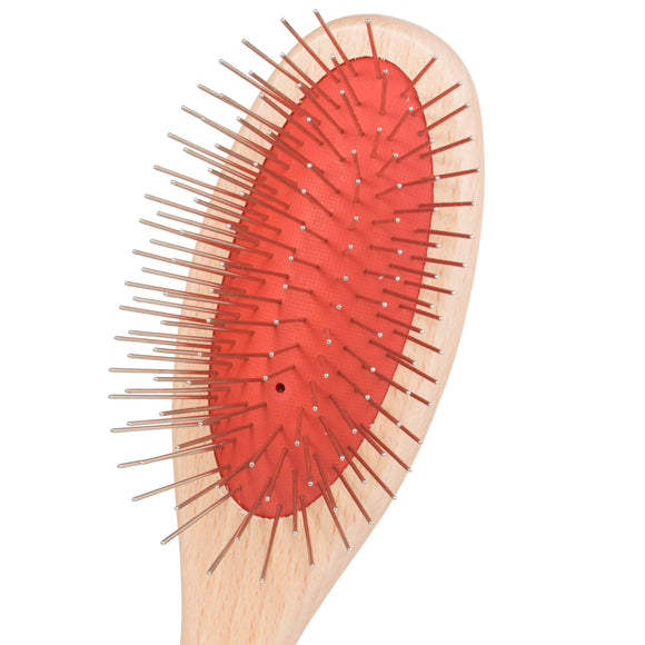 KW Pin Brush Small – Wooden Handle, Metal Pins, Gentle Detangling for Long Coats