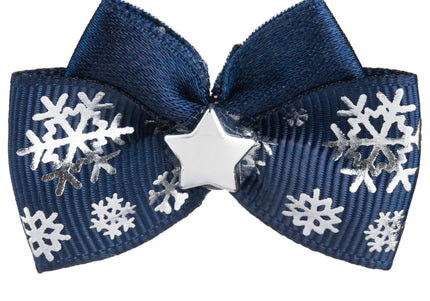 Blovi Bow Glamour Satin Grooming Bow – Black Christmas Pattern, Decorative Accessory