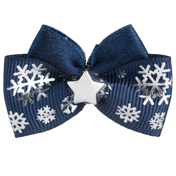 Blovi Bow Glamour Satin Grooming Bow – Black Christmas Pattern, Decorative Accessory