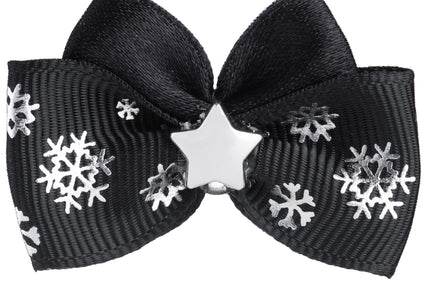 Blovi Bow Glamour Satin Grooming Bow – Black Christmas Pattern, Decorative Accessory
