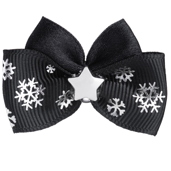 Blovi Bow Glamour Satin Grooming Bow – Black Christmas Pattern, Decorative Accessory