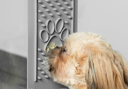 Dexas Snack & Distract Silicone Licking Mat with Pocket – Vertical Design, Blue