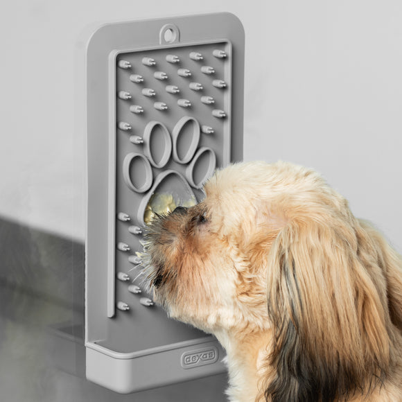 Dexas Snack & Distract Silicone Licking Mat with Pocket – Vertical Design, Blue