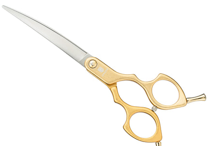 Jargem Asian Style Light Curved Scissors 6.5" – Ultra-Light Red Blades for Precision Styling