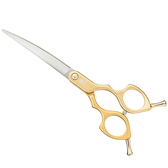 Jargem Asian Style Light Curved Scissors 6.5" – Ultra-Light Red Blades for Precision Styling