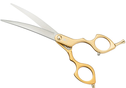 Jargem Asian Style Light Curved Scissors 6.5" – Ultra-Light Red Blades for Precision Styling