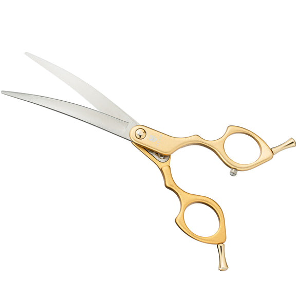 Jargem Asian Style Light Curved Scissors 6.5" – Ultra-Light Red Blades for Precision Styling