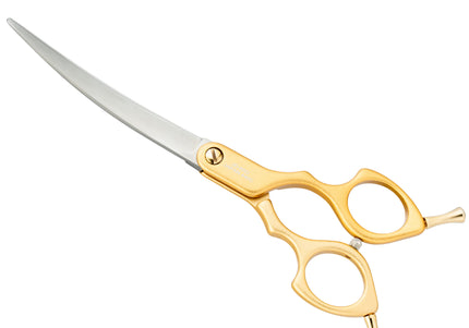 Jargem Asian Style Light Curved Scissors 6.5" – Ultra-Light Red Blades for Precision Styling