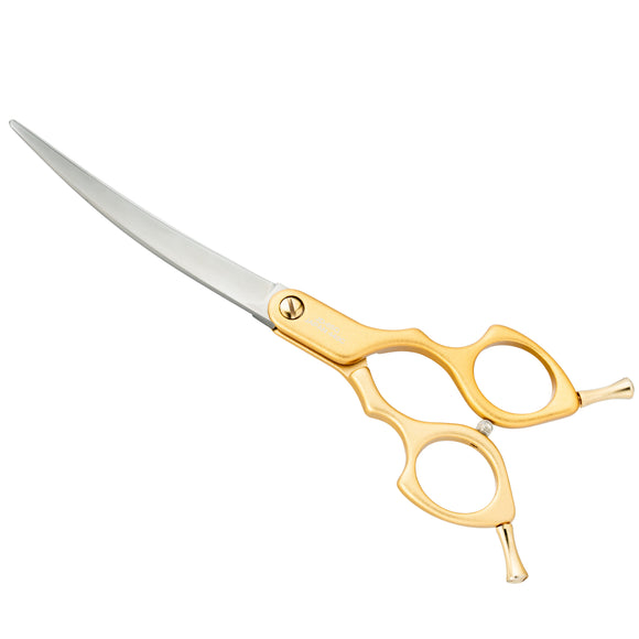 Jargem Asian Style Light Curved Scissors 6.5" – Ultra-Light Red Blades for Precision Styling