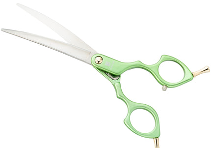 Jargem Asian Style Light Curved Scissors 6.5" – Ultra-Light Red Blades for Precision Styling