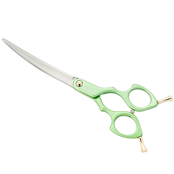 Jargem Asian Style Light Curved Scissors 6.5" – Ultra-Light Red Blades for Precision Styling