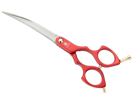 Jargem Asian Style Light Curved Scissors 6.5" – Ultra-Light Red Blades for Precision Styling