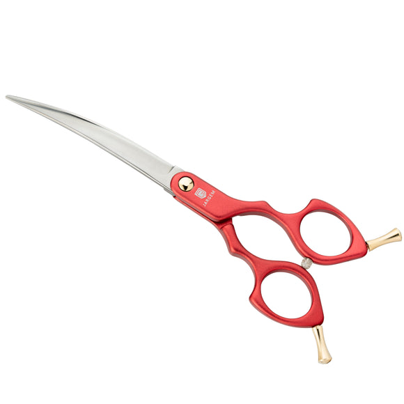 Jargem Asian Style Light Curved Scissors 6.5" – Ultra-Light Red Blades for Precision Styling
