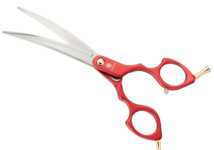 Jargem Asian Style Light Curved Scissors 6.5" – Ultra-Light Red Blades for Precision Styling