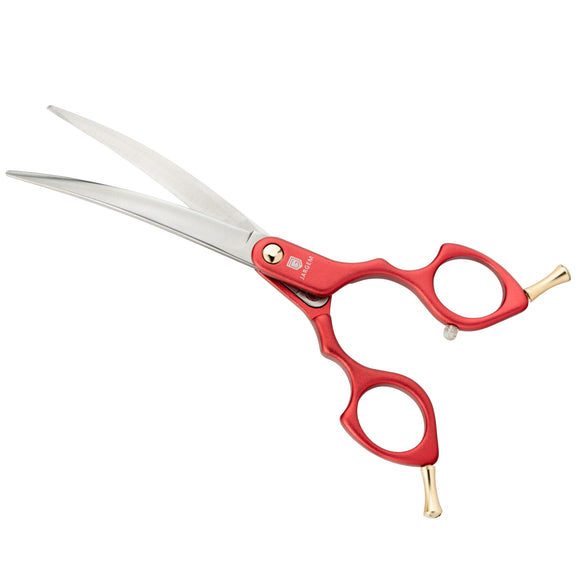 Jargem Asian Style Light Curved Scissors 6.5" – Ultra-Light Red Blades for Precision Styling