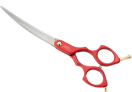 Jargem Asian Style Light Curved Scissors 6.5" – Ultra-Light Red Blades for Precision Styling