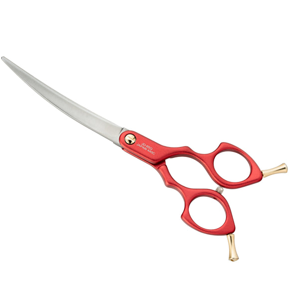 Jargem Asian Style Light Curved Scissors 6.5" – Ultra-Light Red Blades for Precision Styling
