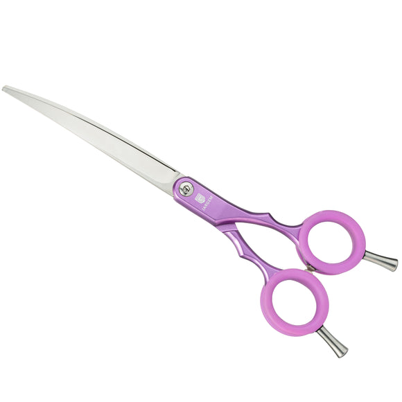 Jargem Asian Style Light Curved Scissors 6.5" – Ultra-Light Red Blades with Colored Rings