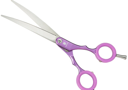 Jargem Asian Style Light Curved Scissors 6.5" – Ultra-Light Red Blades with Colored Rings