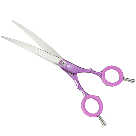 Jargem Asian Style Light Curved Scissors 6.5" – Ultra-Light Red Blades with Colored Rings
