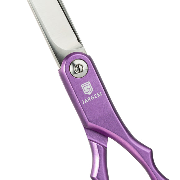 Jargem Asian Style Light Curved Scissors 6.5" – Ultra-Light Red Blades with Colored Rings