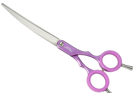 Jargem Asian Style Light Curved Scissors 6.5" – Ultra-Light Red Blades with Colored Rings