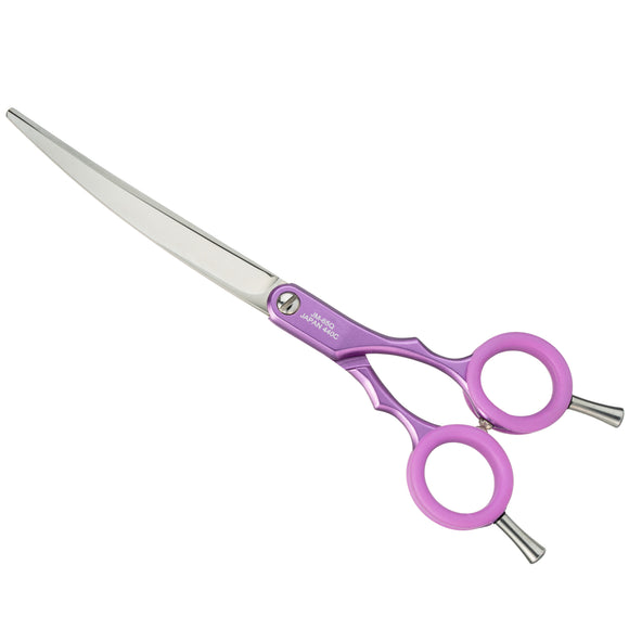 Jargem Asian Style Light Curved Scissors 6.5" – Ultra-Light Red Blades with Colored Rings