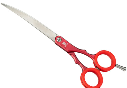 Jargem Asian Style Light Curved Scissors 6.5" – Ultra-Light Red Blades with Colored Rings