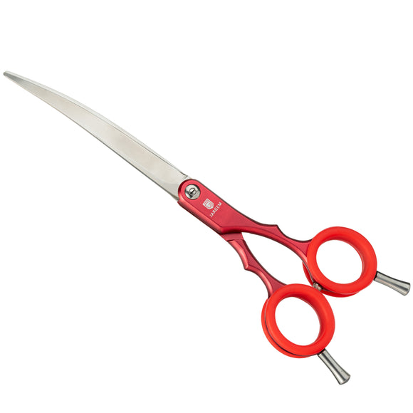 Jargem Asian Style Light Curved Scissors 6.5" – Ultra-Light Red Blades with Colored Rings