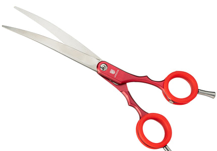 Jargem Asian Style Light Curved Scissors 6.5" – Ultra-Light Red Blades with Colored Rings