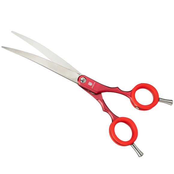 Jargem Asian Style Light Curved Scissors 6.5" – Ultra-Light Red Blades with Colored Rings