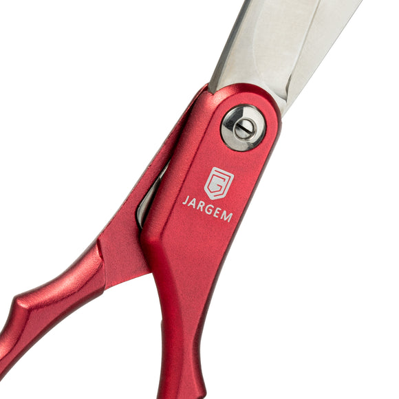 Jargem Asian Style Light Curved Scissors 6.5" – Ultra-Light Red Blades with Colored Rings