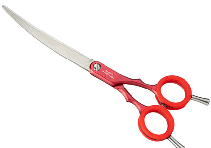 Jargem Asian Style Light Curved Scissors 6.5" – Ultra-Light Red Blades with Colored Rings