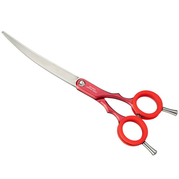Jargem Asian Style Light Curved Scissors 6.5" – Ultra-Light Red Blades with Colored Rings