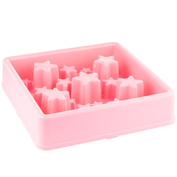 Eat Slow Live Longer Star Square Dog Bowl 30cm – Red, Anti-Gulping Design with Star Pattern