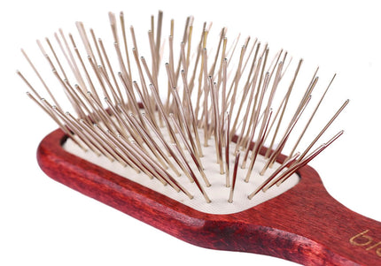 Blovi Red Wood Pin Brush – Rectangular Wooden Body with Long 30mm Metal Pins, Durable Design