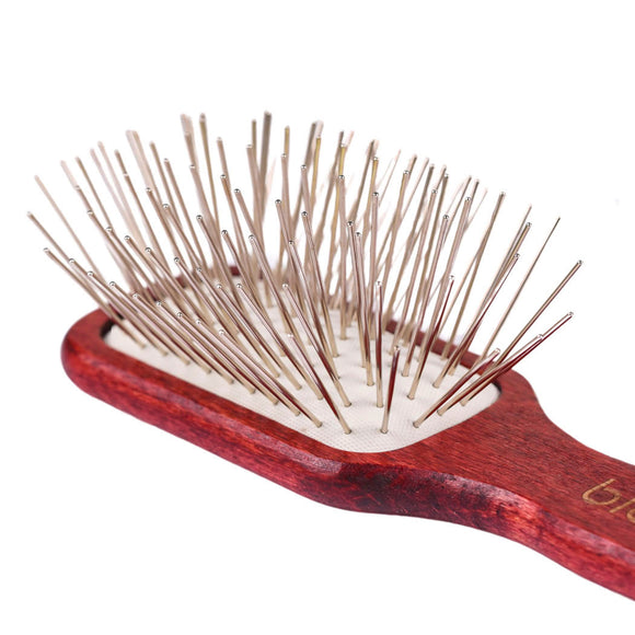 Blovi Red Wood Pin Brush – Rectangular Wooden Body with Long 30mm Metal Pins, Durable Design