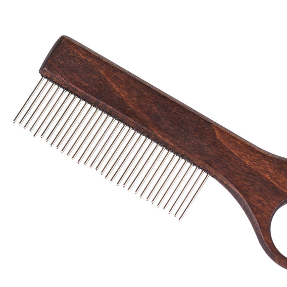 Blovi Brown Wood Grooming Comb 25cm – Rotating Teeth and Finger Hole, Ergonomic Design