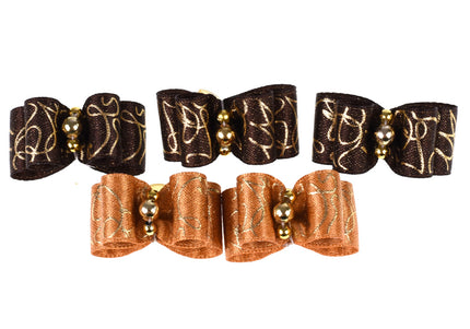 Blovi Gold Grooming Bows – Elegant Brown and Gold Set with Elastic Bands, 25 Pack