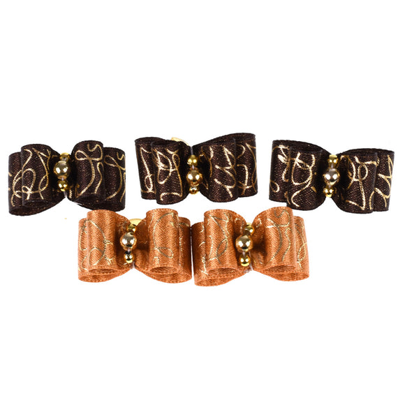 Blovi Gold Grooming Bows – Elegant Brown and Gold Set with Elastic Bands, 25 Pack