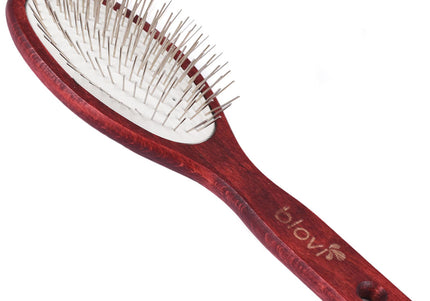Blovi Red Wood Pin Brush – Large Soft Wooden Brush with 17mm Metal Pins, Gentle Detangling