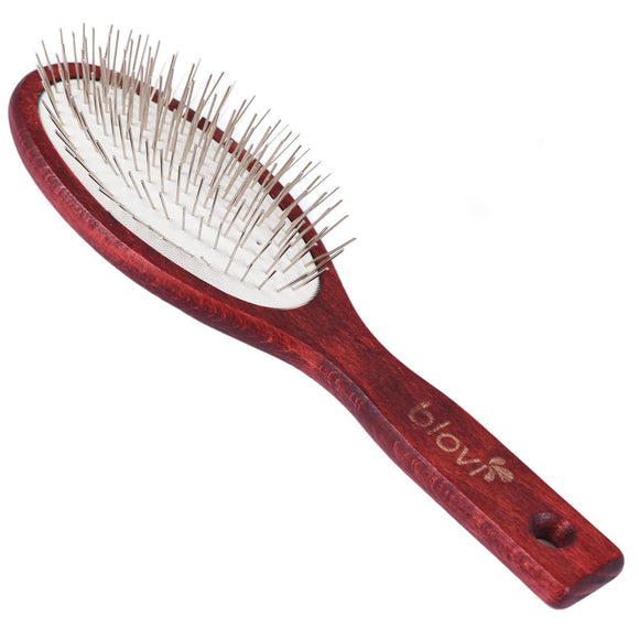 Blovi Red Wood Pin Brush – Large Soft Wooden Brush with 17mm Metal Pins, Gentle Detangling
